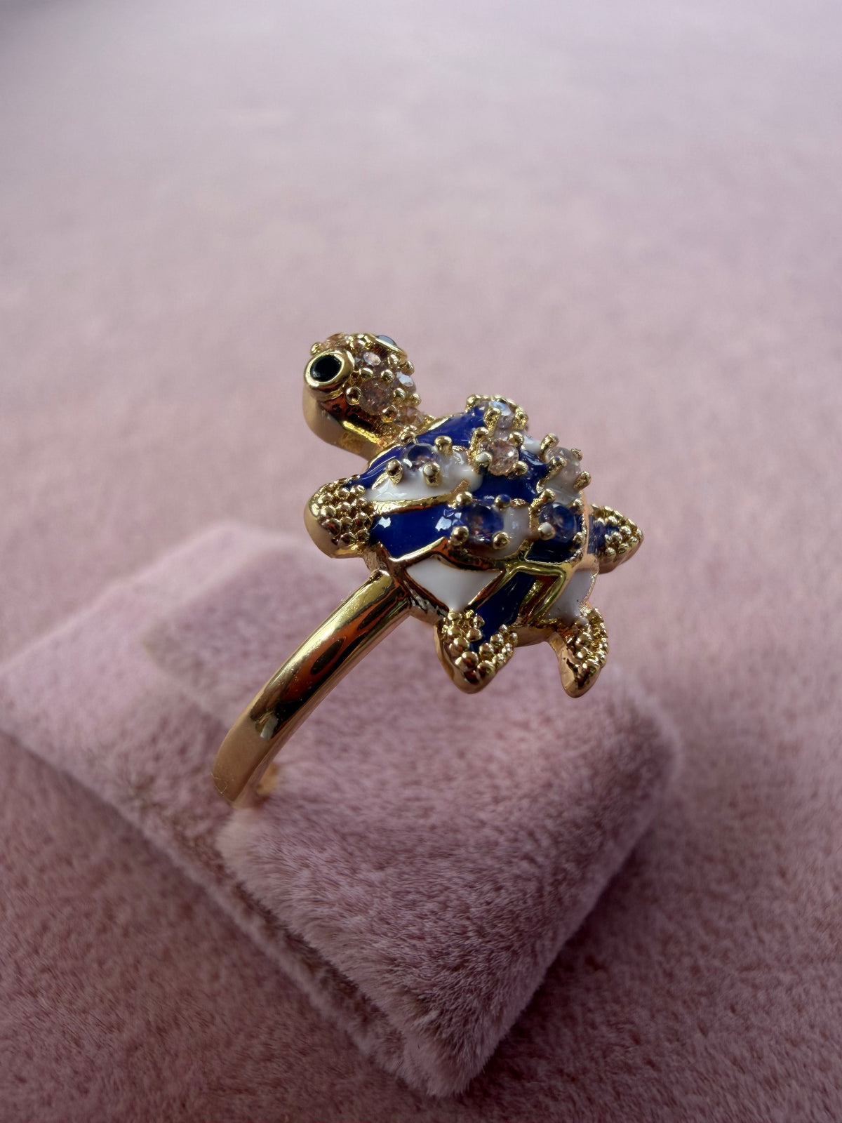 Blue & White Enamel Sea Turtle Statement Ring
