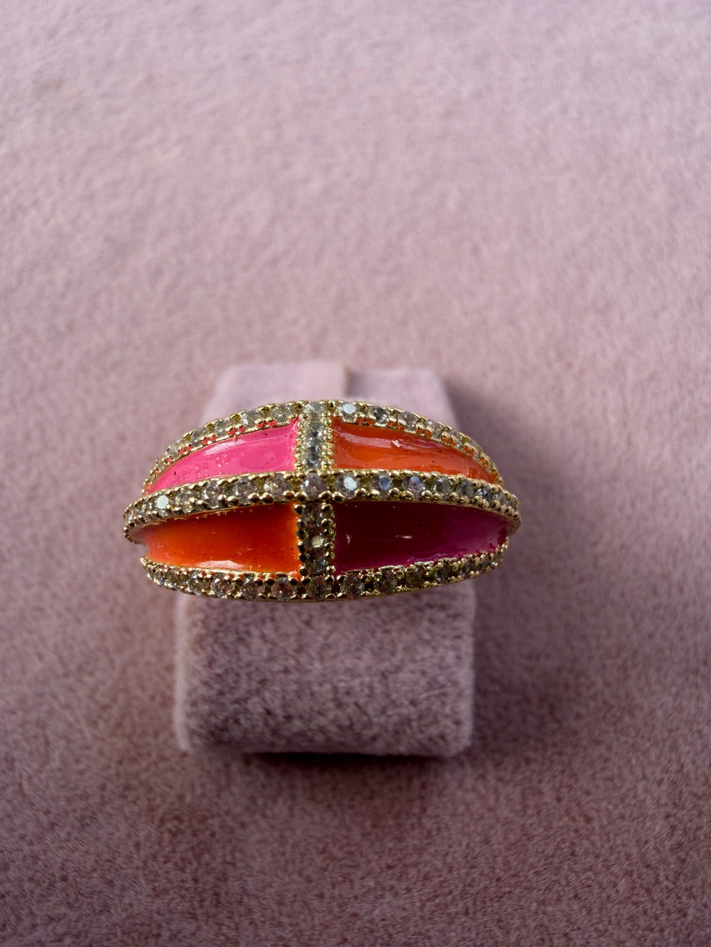 Blue Enamel Crystal Dome Adjustable Ring