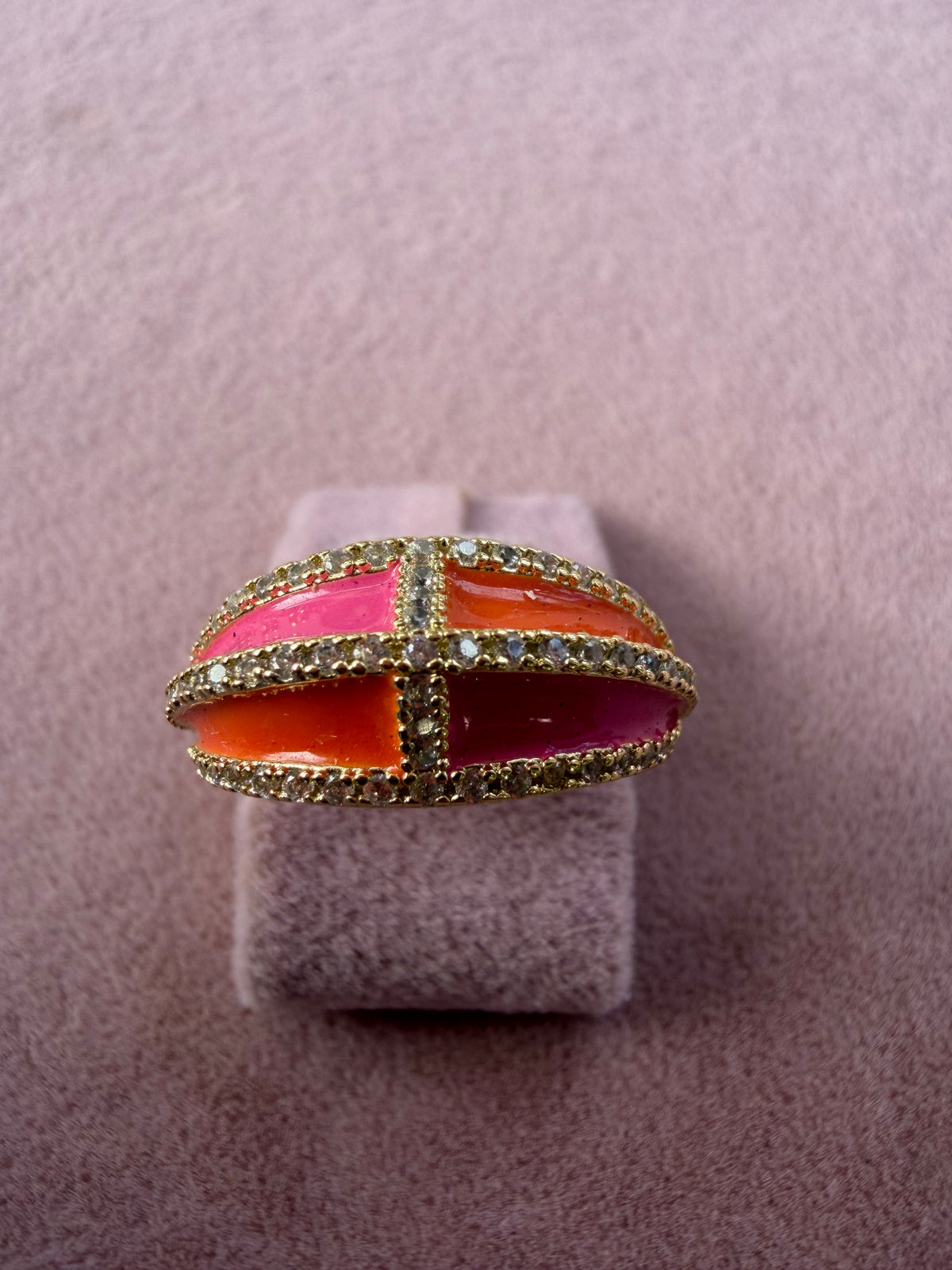 Blue Enamel Crystal Dome Adjustable Ring