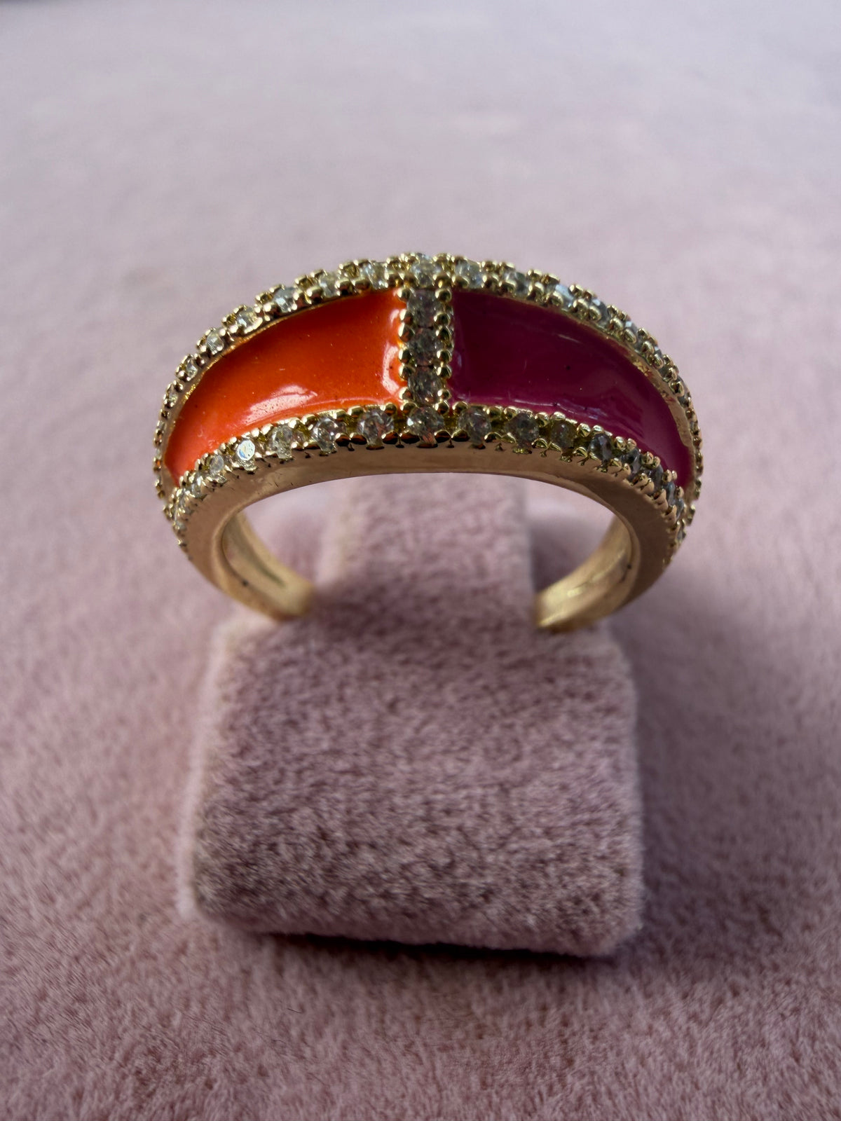 Blue Enamel Crystal Dome Adjustable Ring
