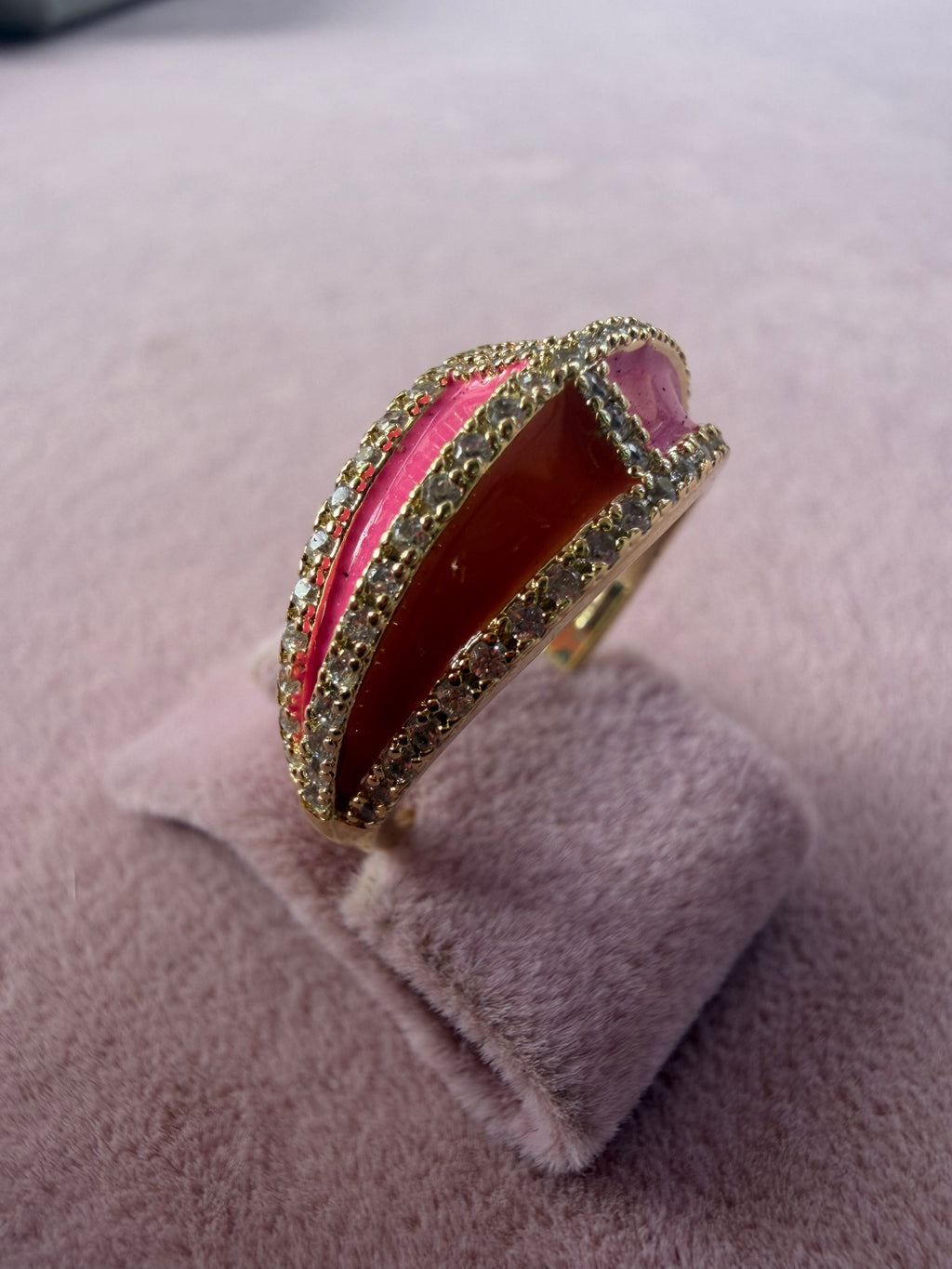 Blue Enamel Crystal Dome Adjustable Ring