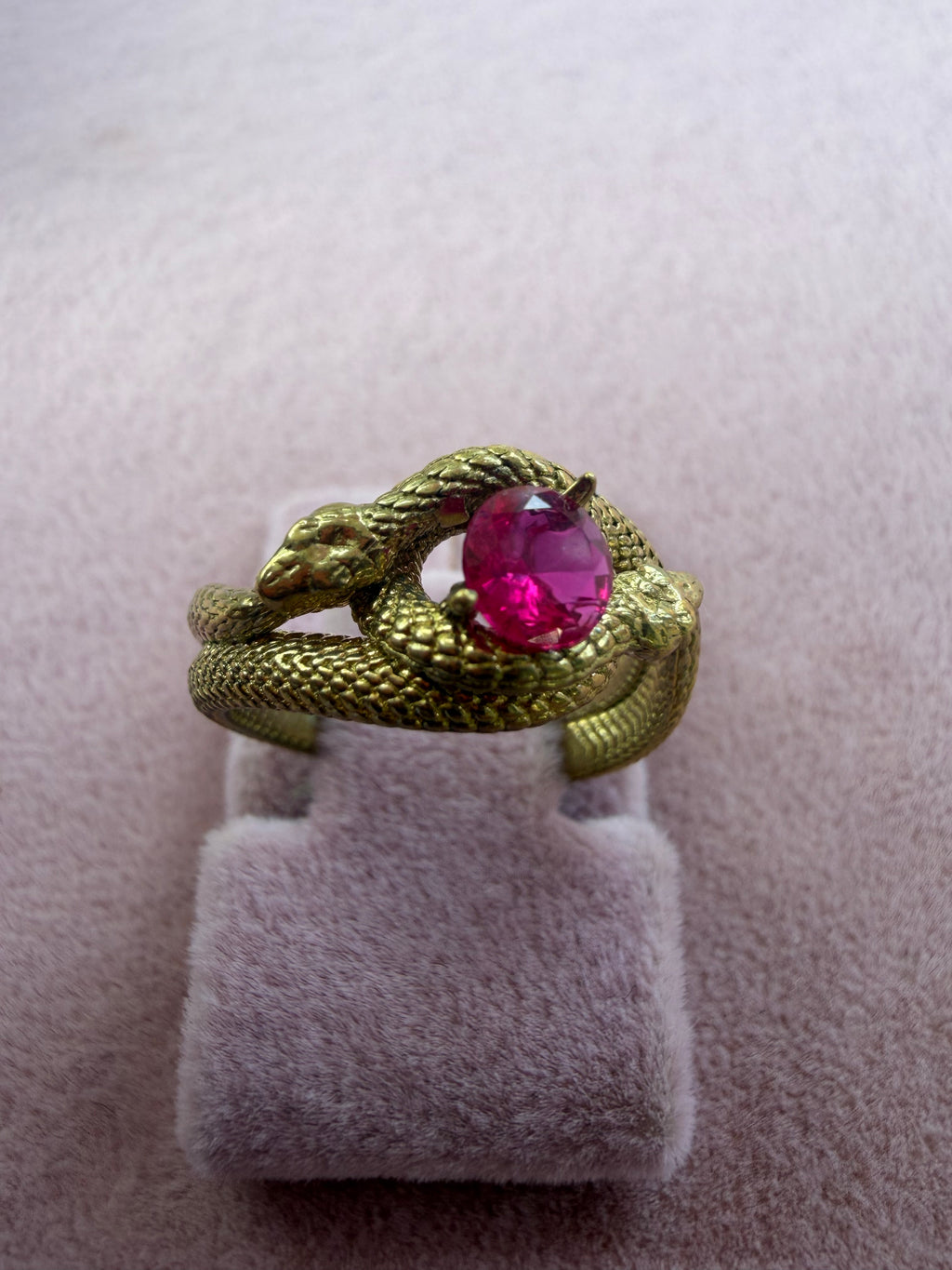 Handmade Adjustable Bronze Snake Ring with Natural Stone
