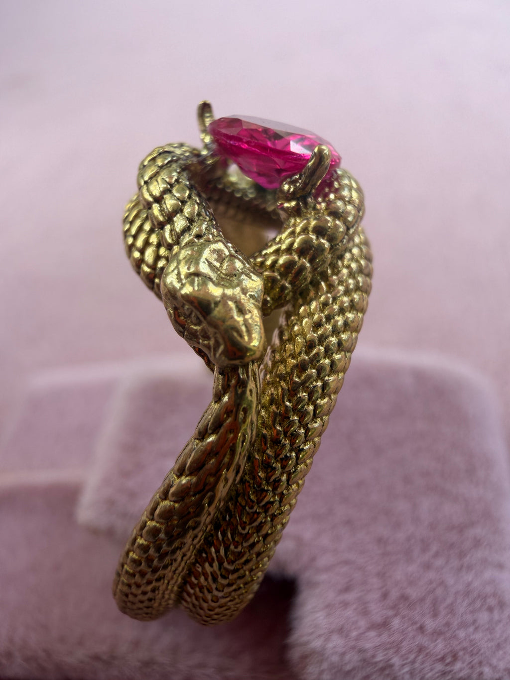 Handmade Adjustable Bronze Snake Ring with Natural Stone