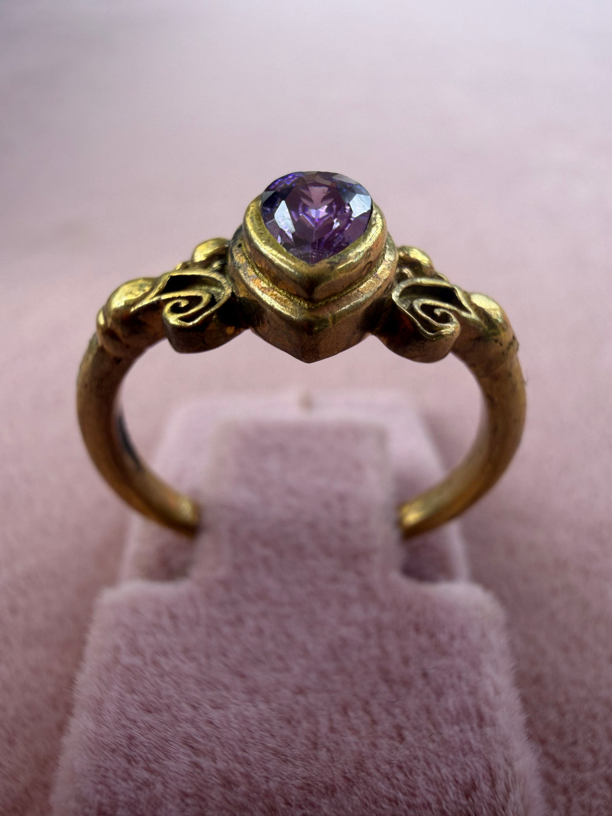 Gold Amethyst Round Stone Adjustable Ring