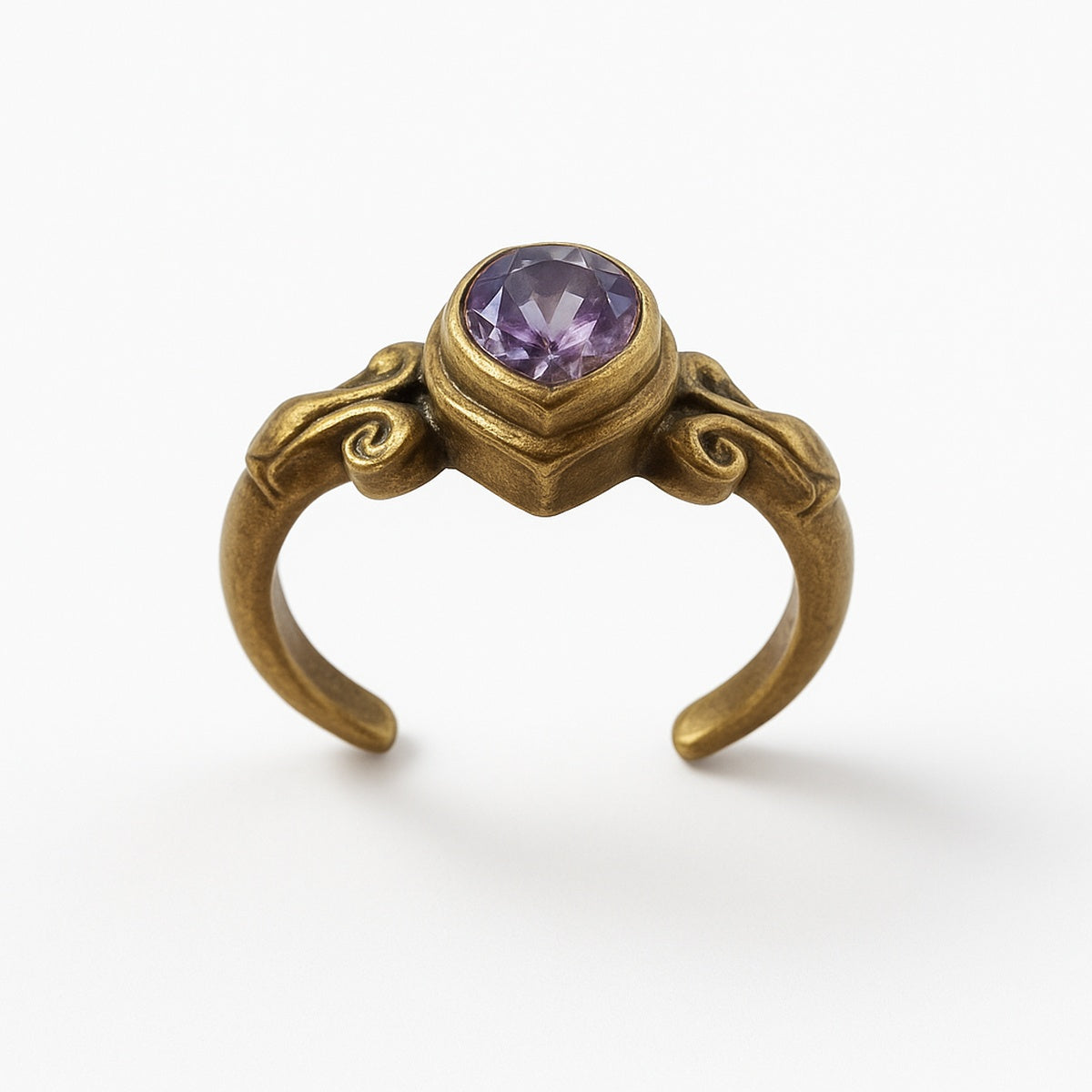 Gold Amethyst Round Stone Adjustable Ring