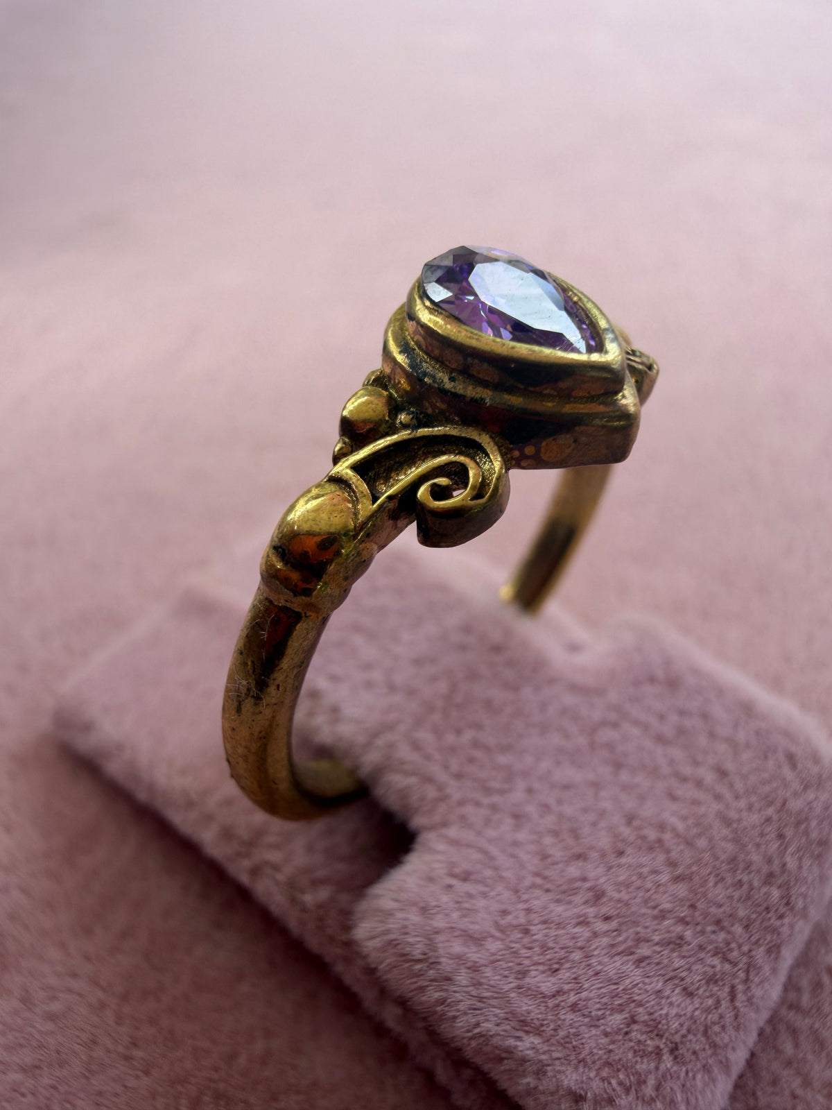 Gold Amethyst Round Stone Adjustable Ring