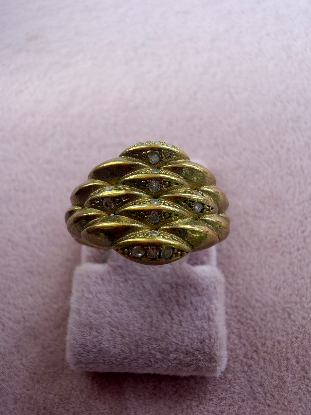 Gold Crystal Dome Ridge Adjustable Ring