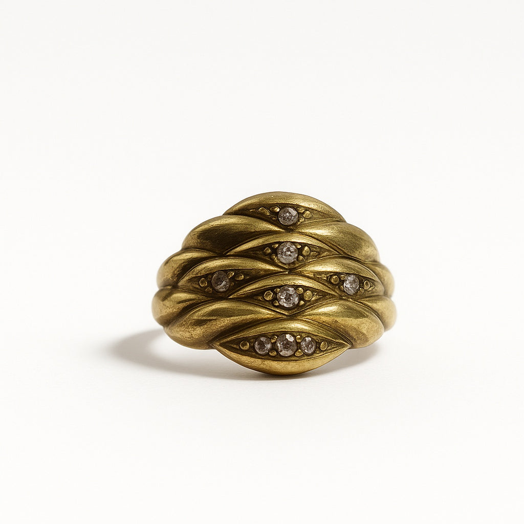 Gold Crystal Dome Ridge Adjustable Ring