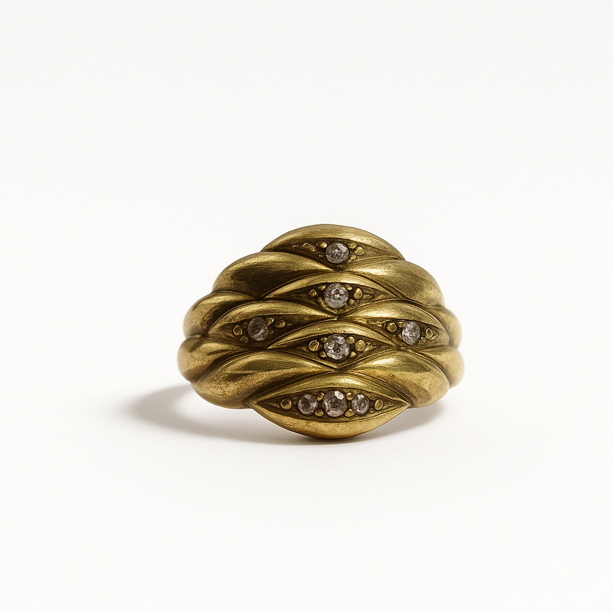 Gold Crystal Dome Ridge Adjustable Ring