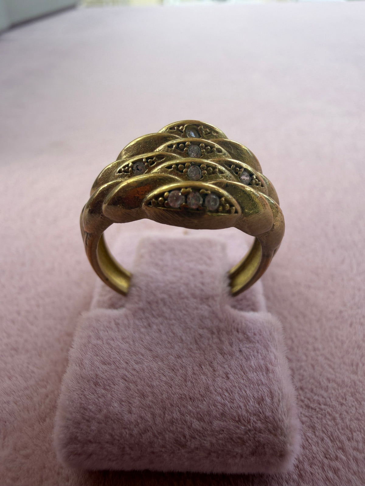Gold Crystal Dome Ridge Adjustable Ring