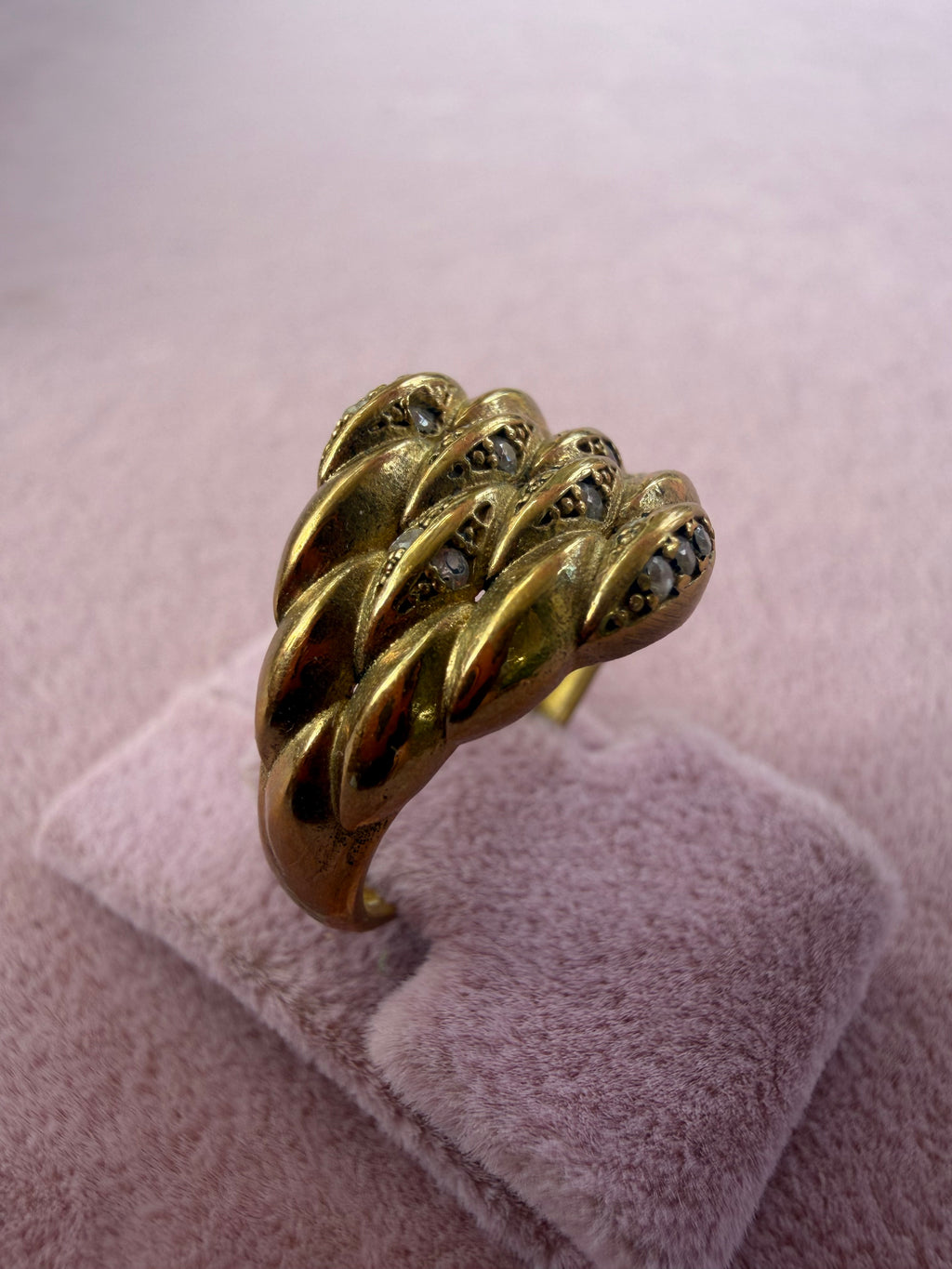 Gold Crystal Dome Ridge Adjustable Ring