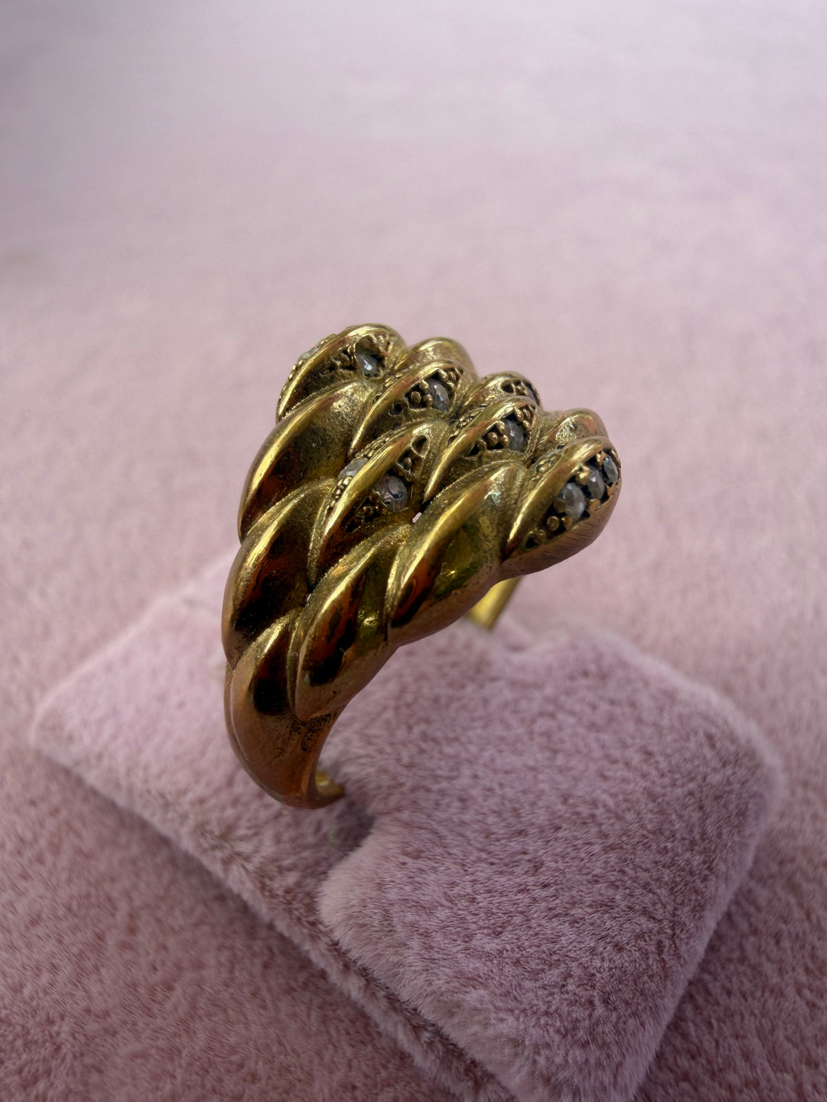 Gold Crystal Dome Ridge Adjustable Ring