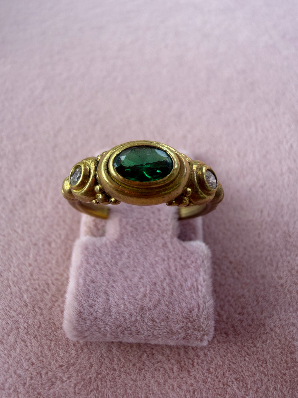 Gold Emerald Green Oval Stone Adjustable Ring