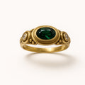 Gold Emerald Green Oval Stone Adjustable Ring