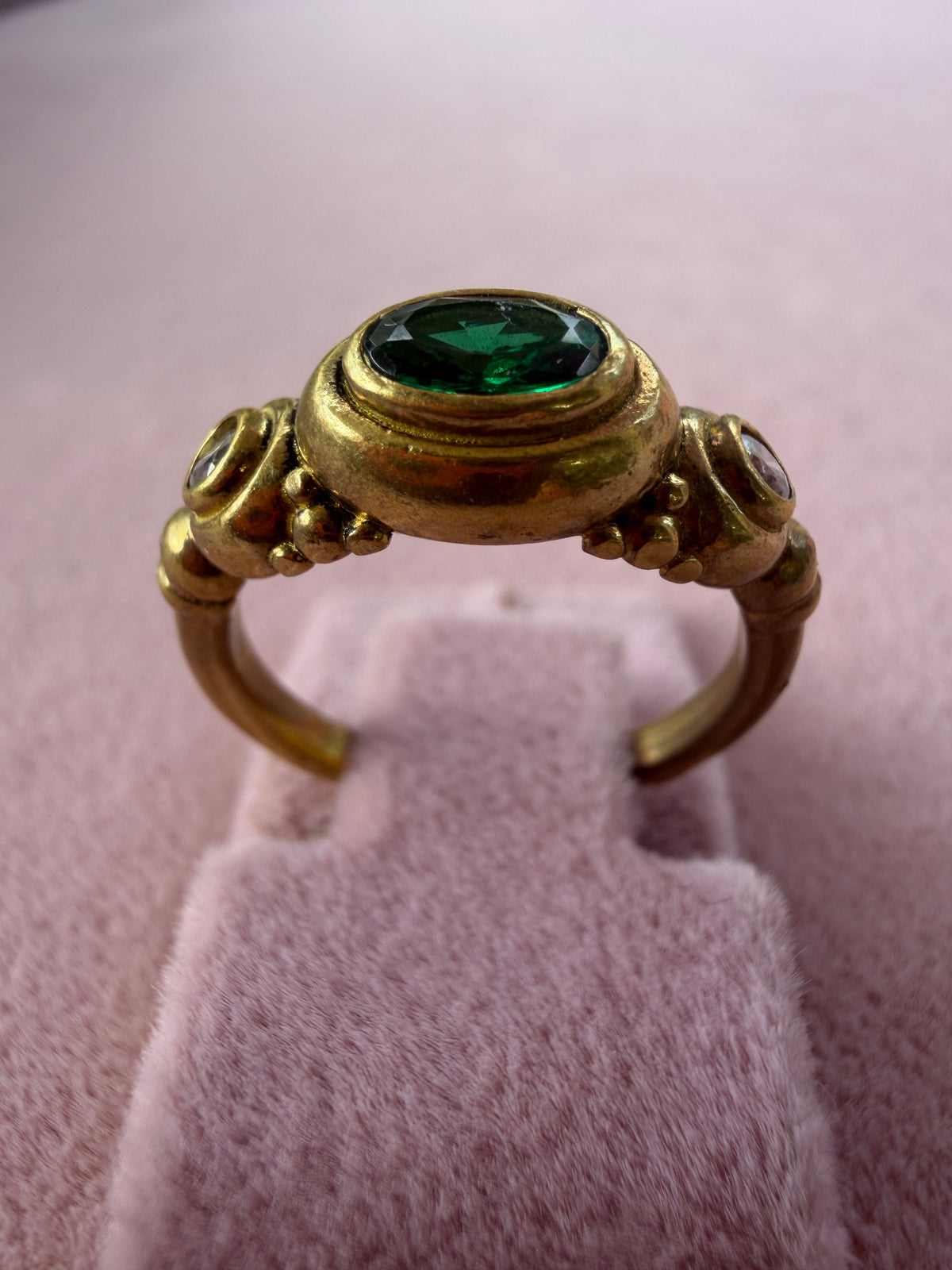 Gold Emerald Green Oval Stone Adjustable Ring