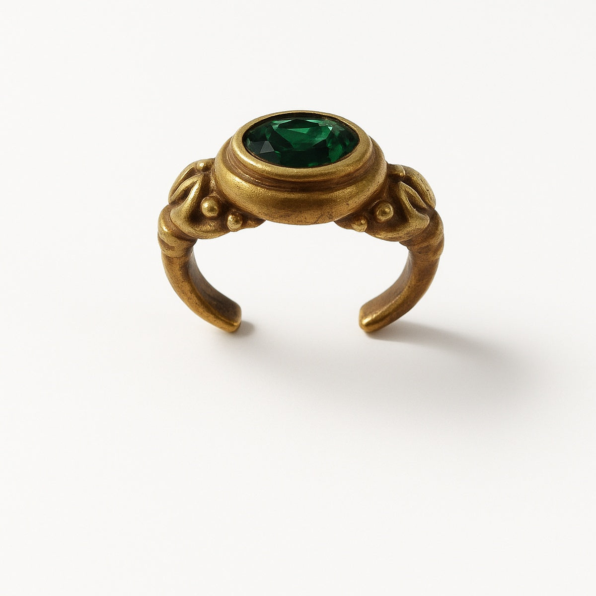 Gold Emerald Green Oval Stone Adjustable Ring
