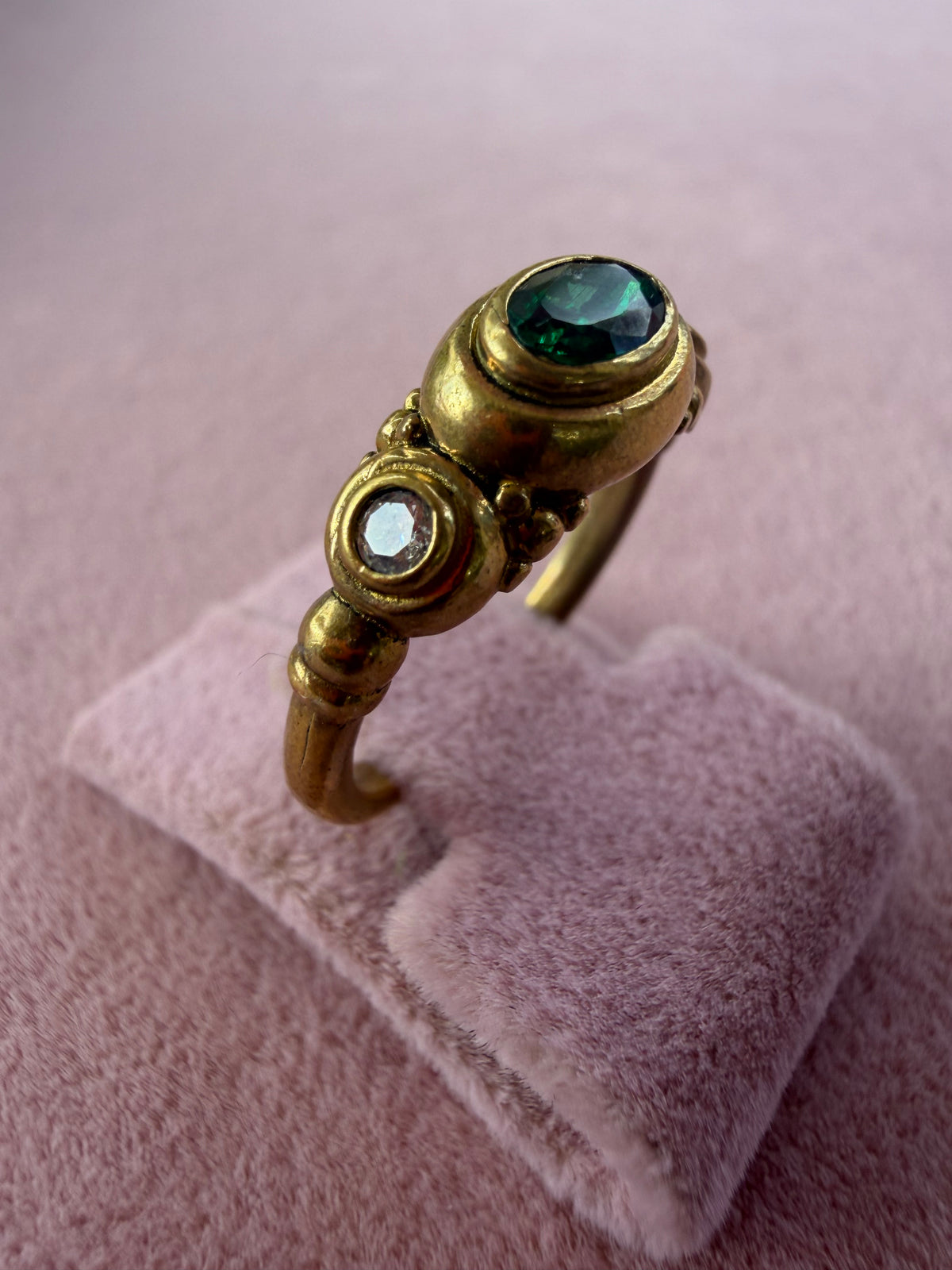 Gold Emerald Green Oval Stone Adjustable Ring
