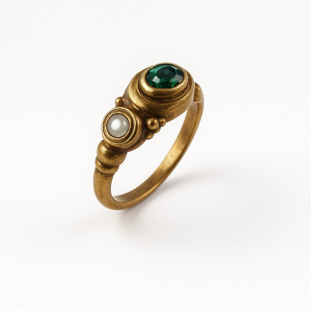 Gold Emerald Green Oval Stone Adjustable Ring