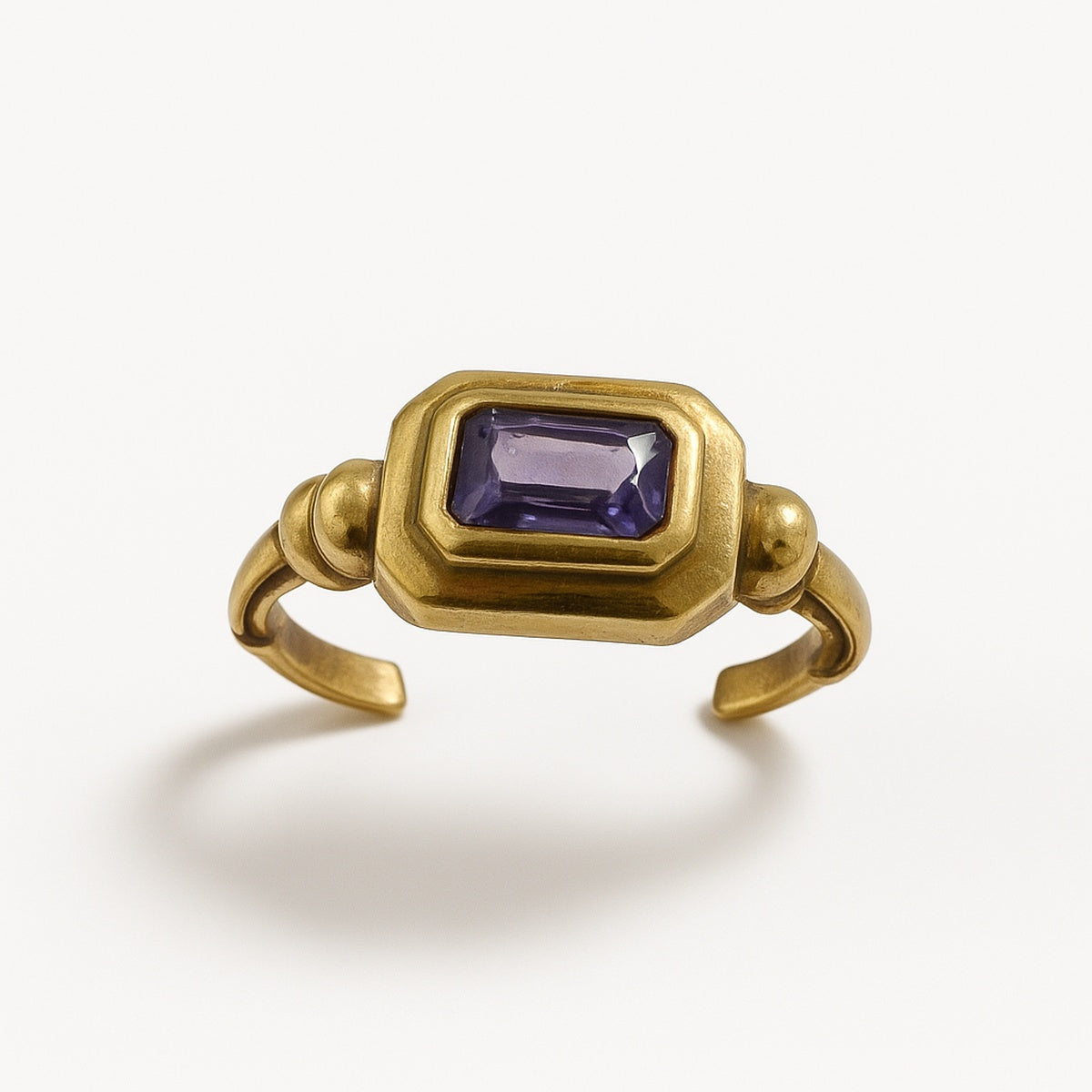 Gold Amethyst Rectangular Stone Adjustable Ring