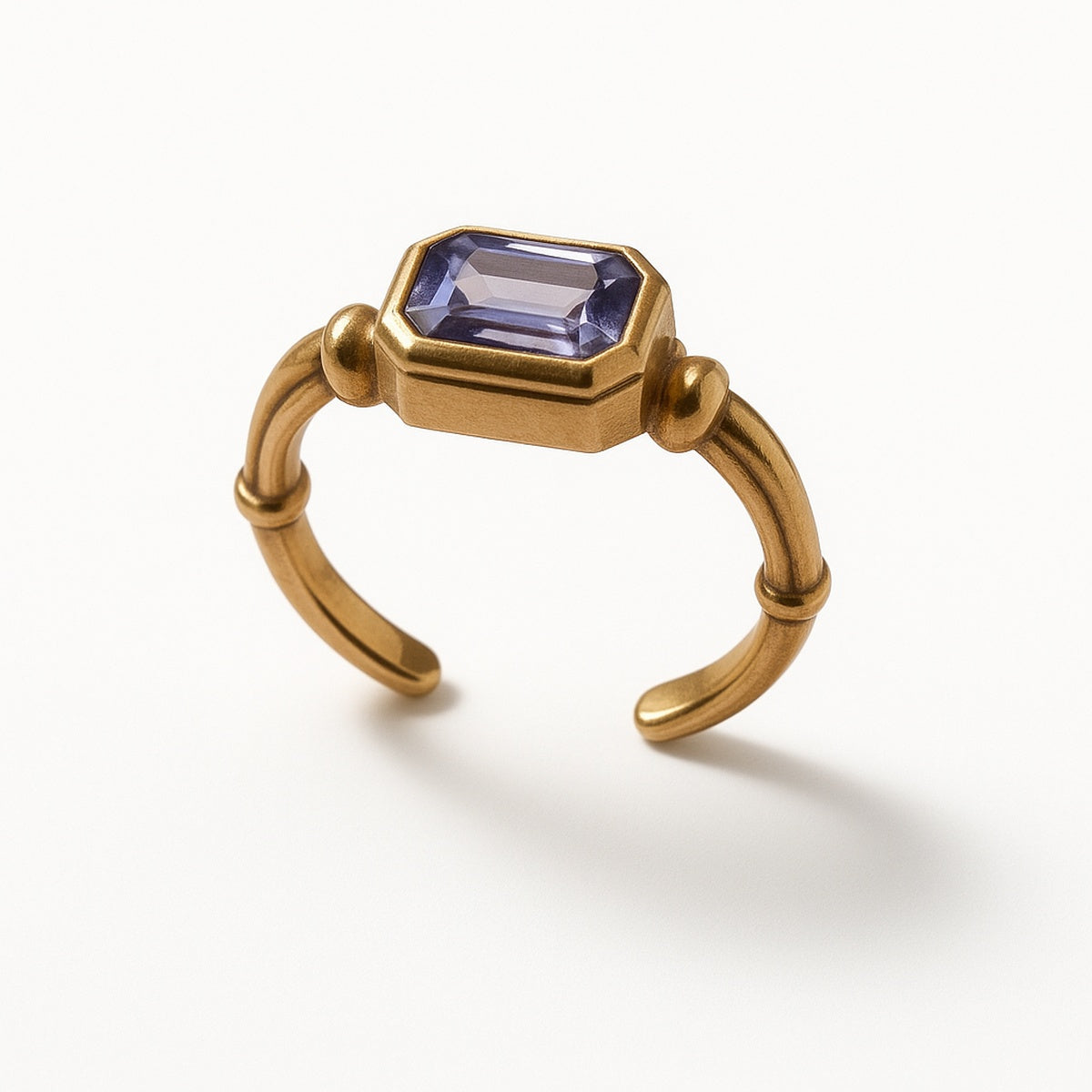 Gold Amethyst Rectangular Stone Adjustable Ring