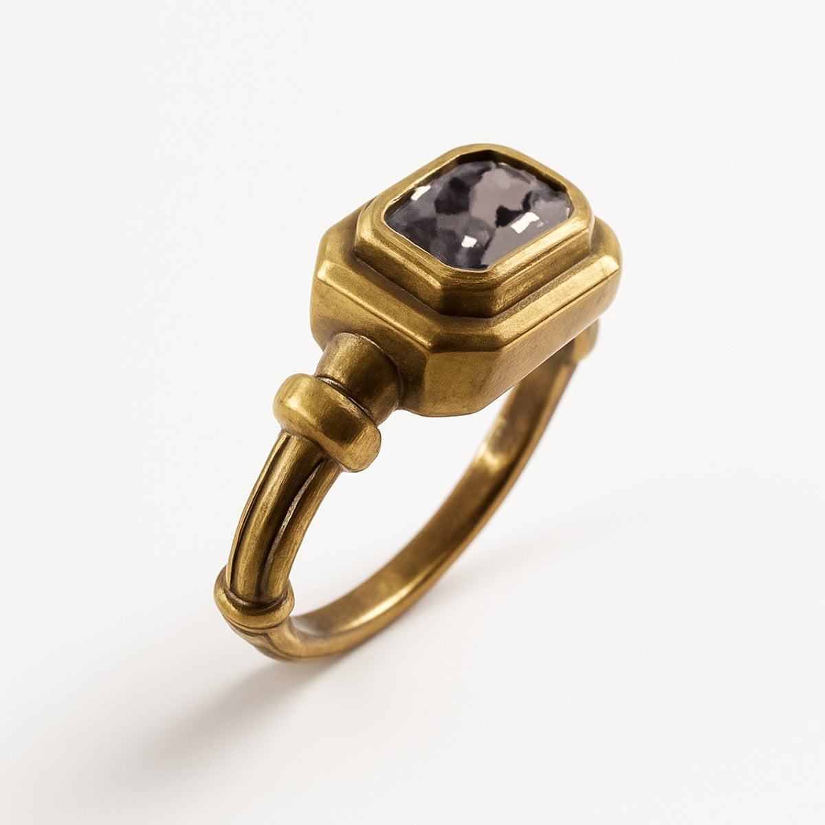 Gold Amethyst Rectangular Stone Adjustable Ring