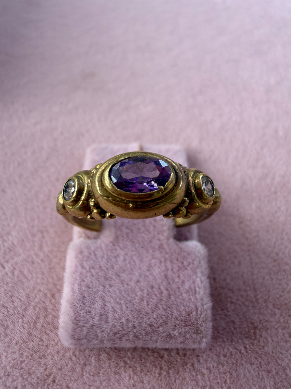 Gold Amethyst Purple Oval Crystal Adjustable Ring