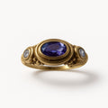 Gold Amethyst Purple Oval Crystal Adjustable Ring