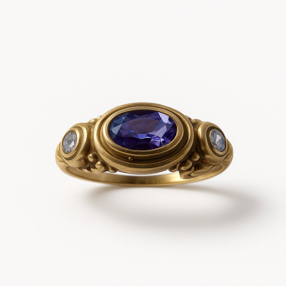 Gold Amethyst Purple Oval Crystal Adjustable Ring