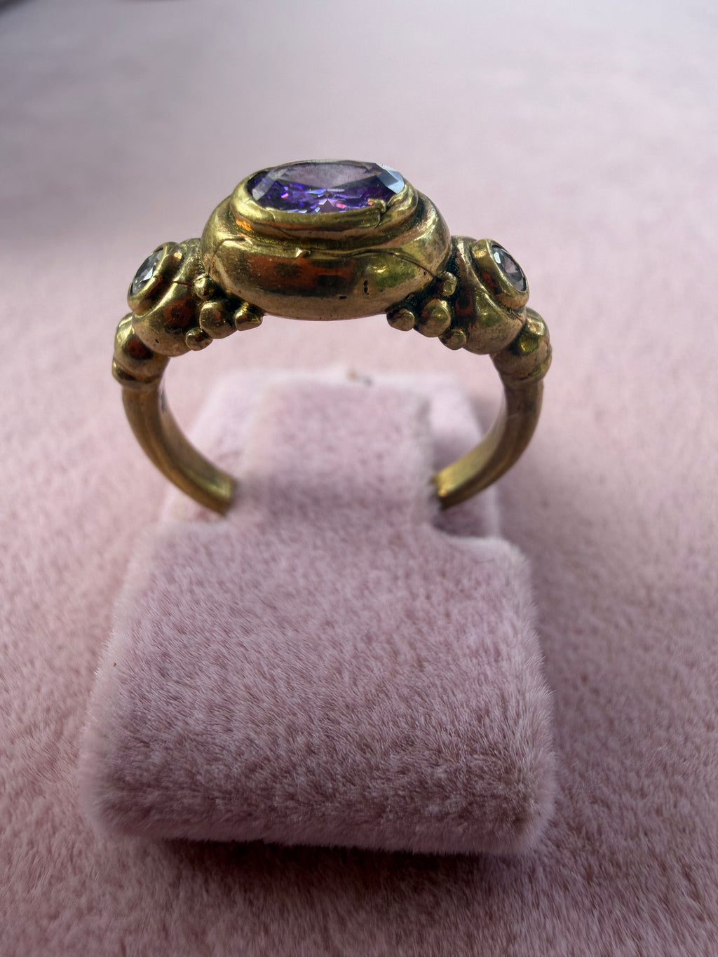 Gold Amethyst Purple Oval Crystal Adjustable Ring