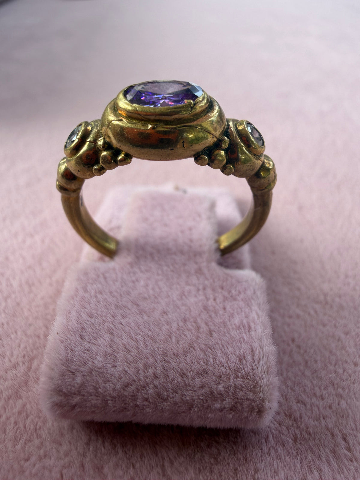 Gold Amethyst Purple Oval Crystal Adjustable Ring