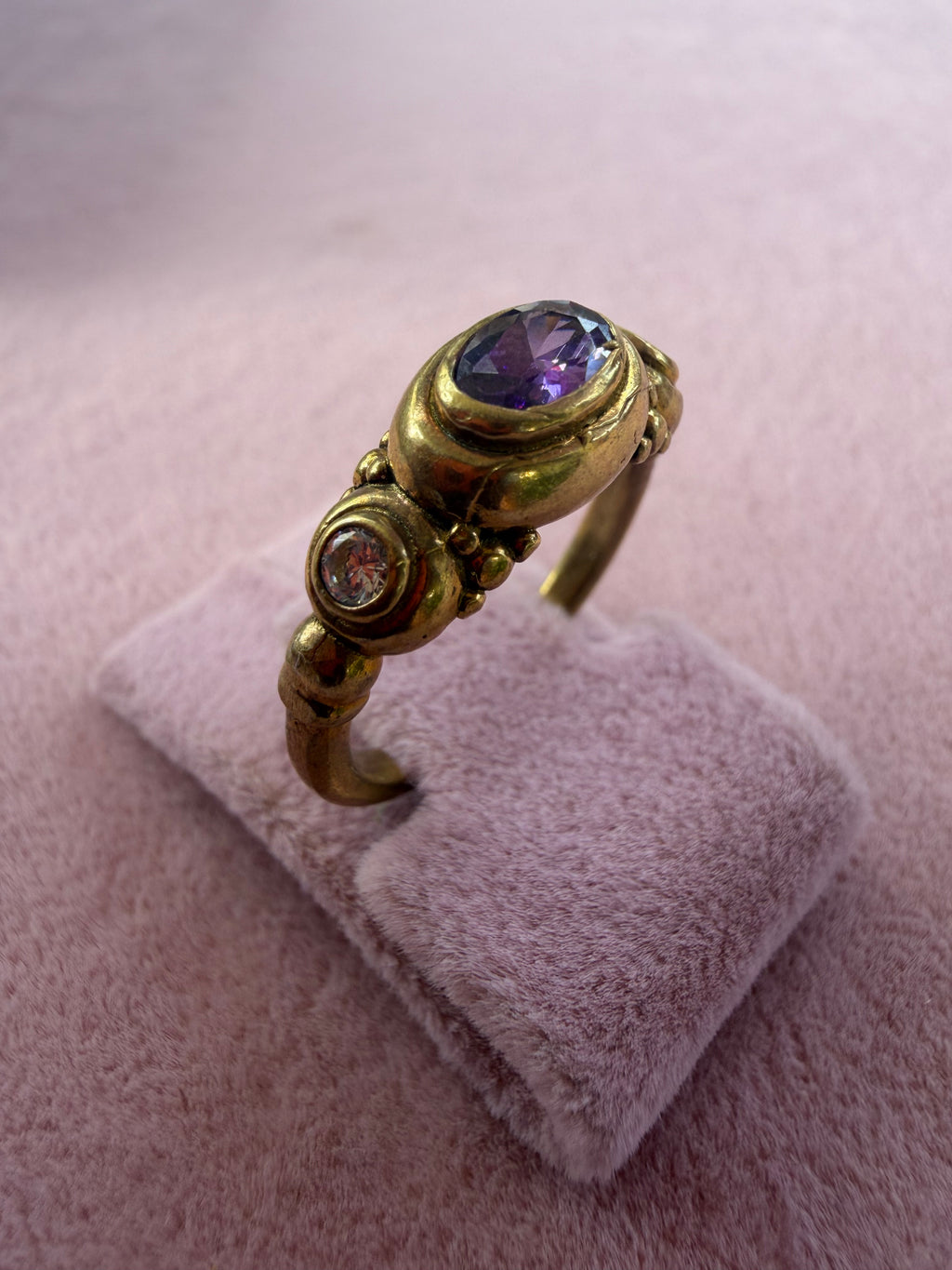 Gold Amethyst Purple Oval Crystal Adjustable Ring
