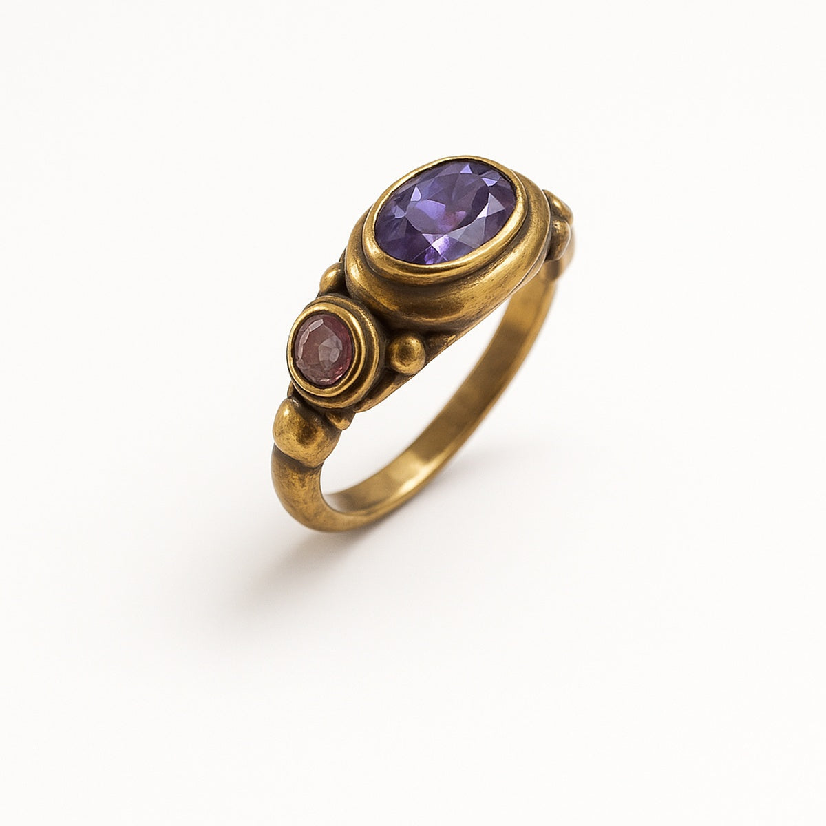 Gold Amethyst Purple Oval Crystal Adjustable Ring