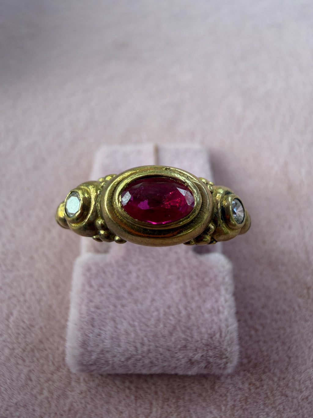 Gold Ruby Oval Stone Crystal Adjustable Ring