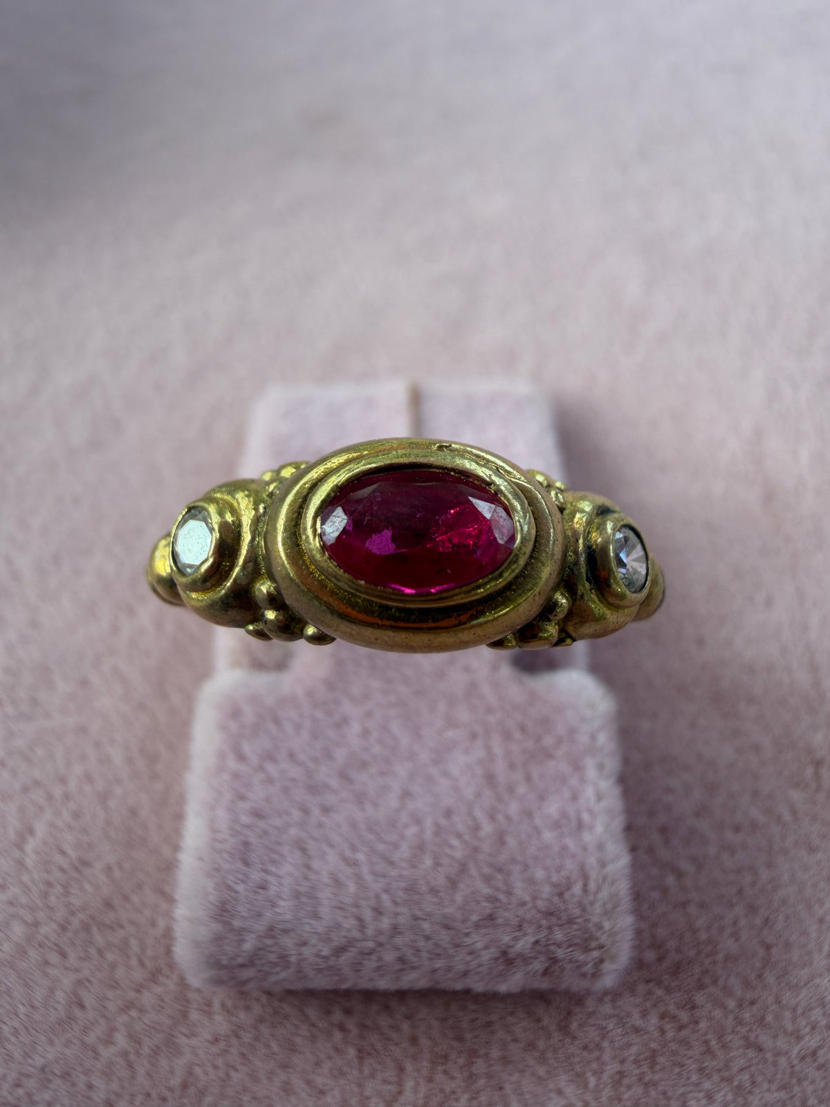 Gold Ruby Oval Stone Crystal Adjustable Ring