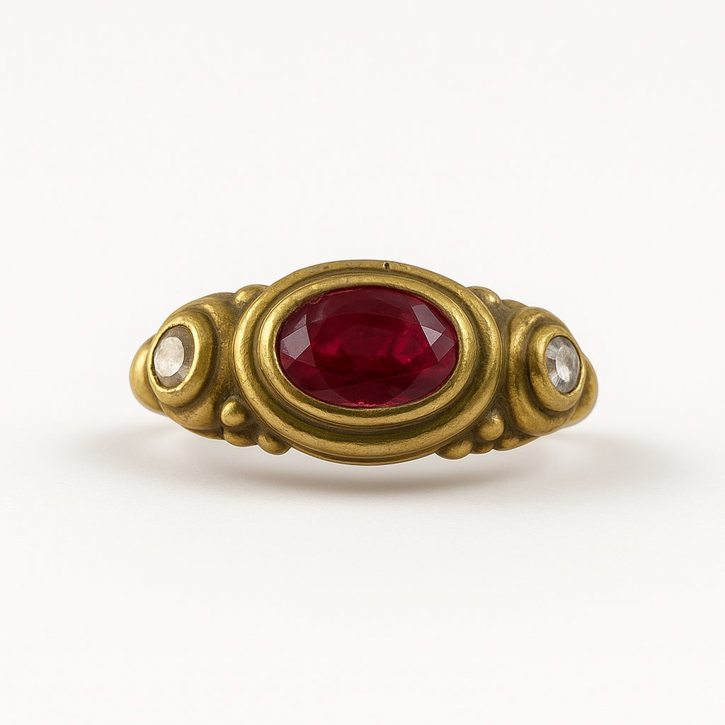 Gold Ruby Oval Stone Crystal Adjustable Ring