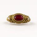 Gold Ruby Oval Stone Crystal Adjustable Ring