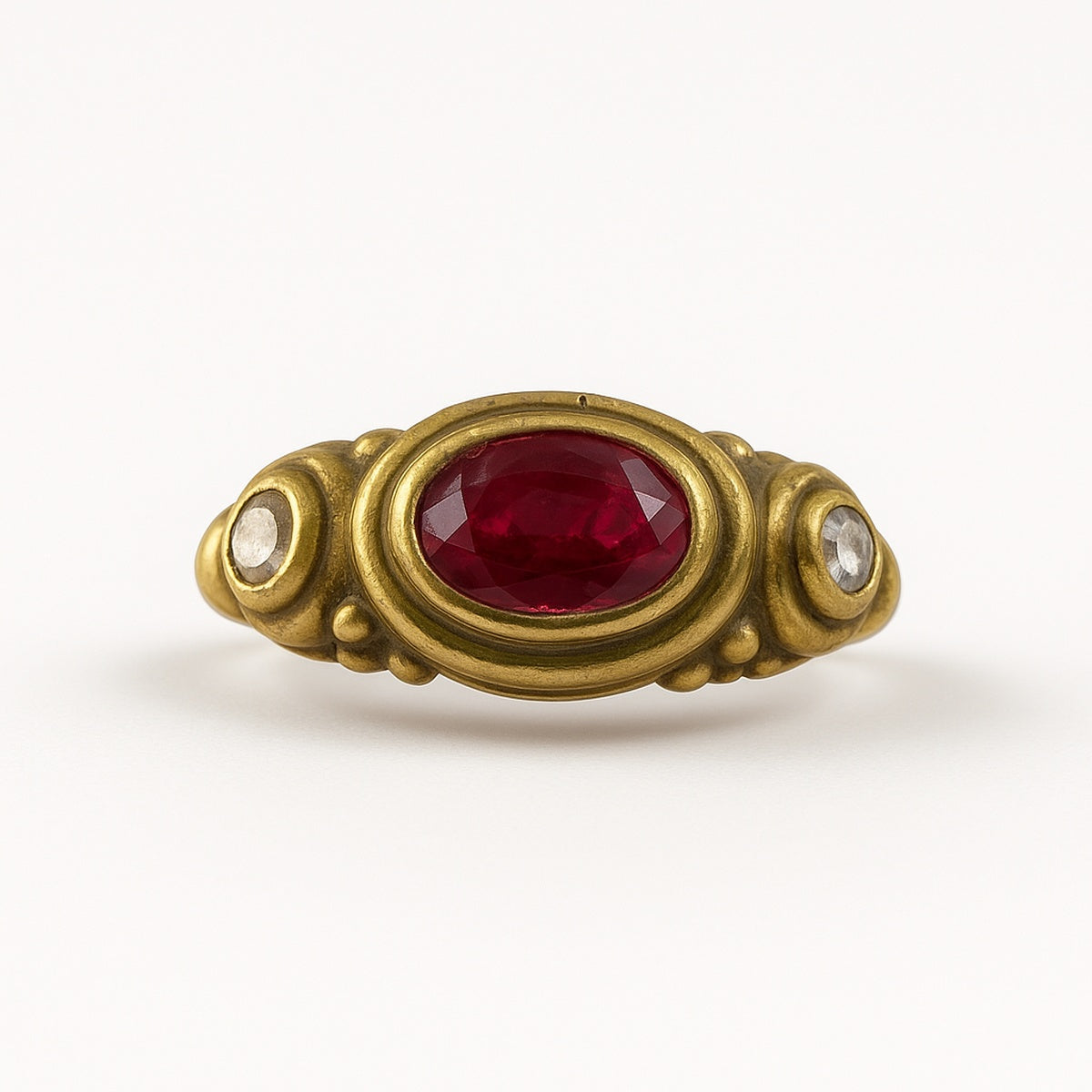 Gold Ruby Oval Stone Crystal Adjustable Ring