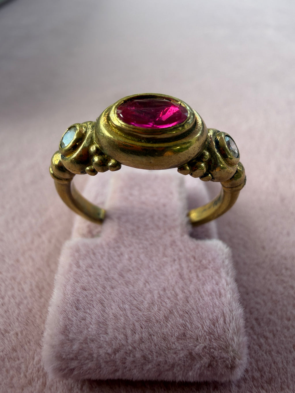 Gold Ruby Oval Stone Crystal Adjustable Ring