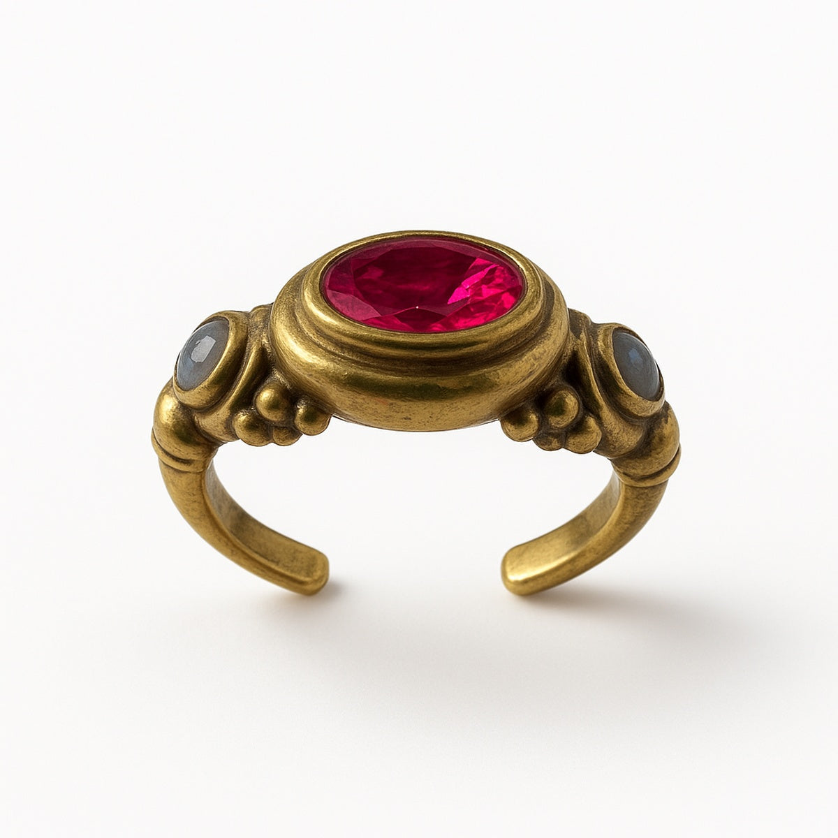 Gold Ruby Oval Stone Crystal Adjustable Ring