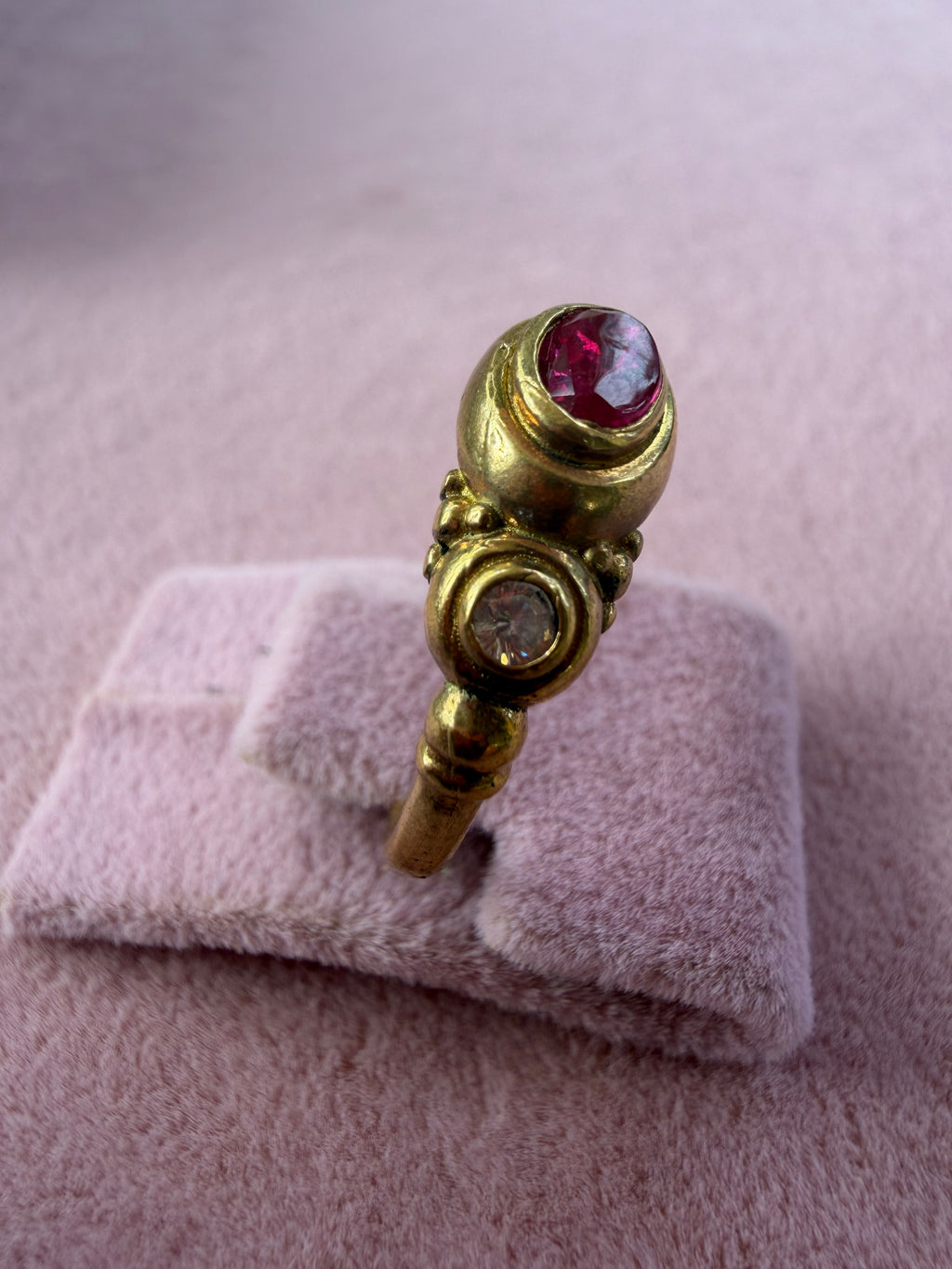 Gold Ruby Oval Stone Crystal Adjustable Ring