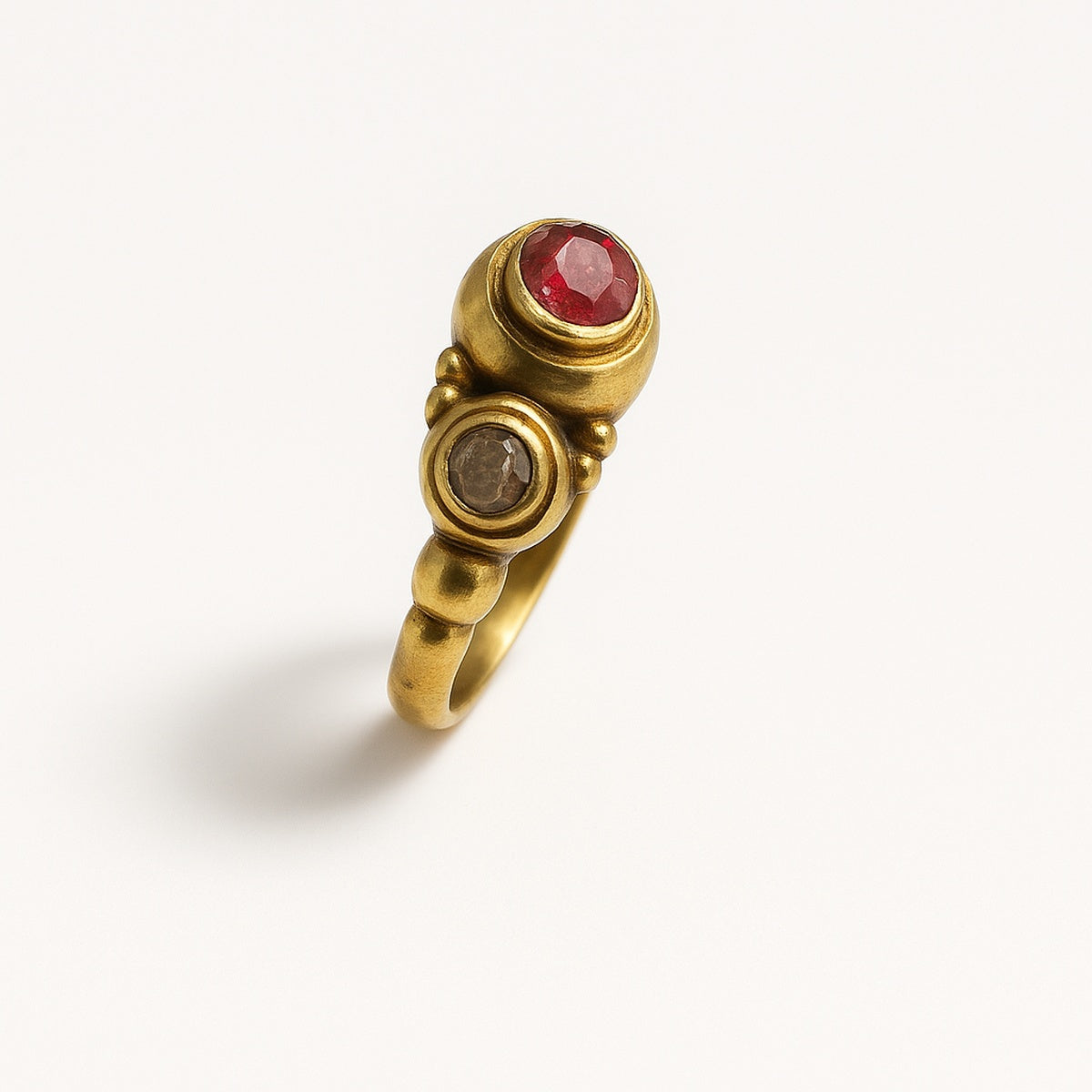 Gold Ruby Oval Stone Crystal Adjustable Ring