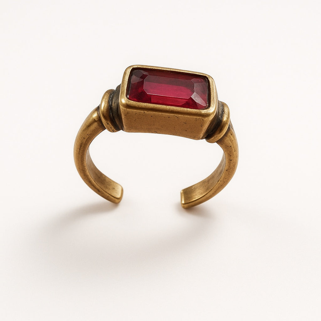 Gold Ruby Emerald Cut Ring