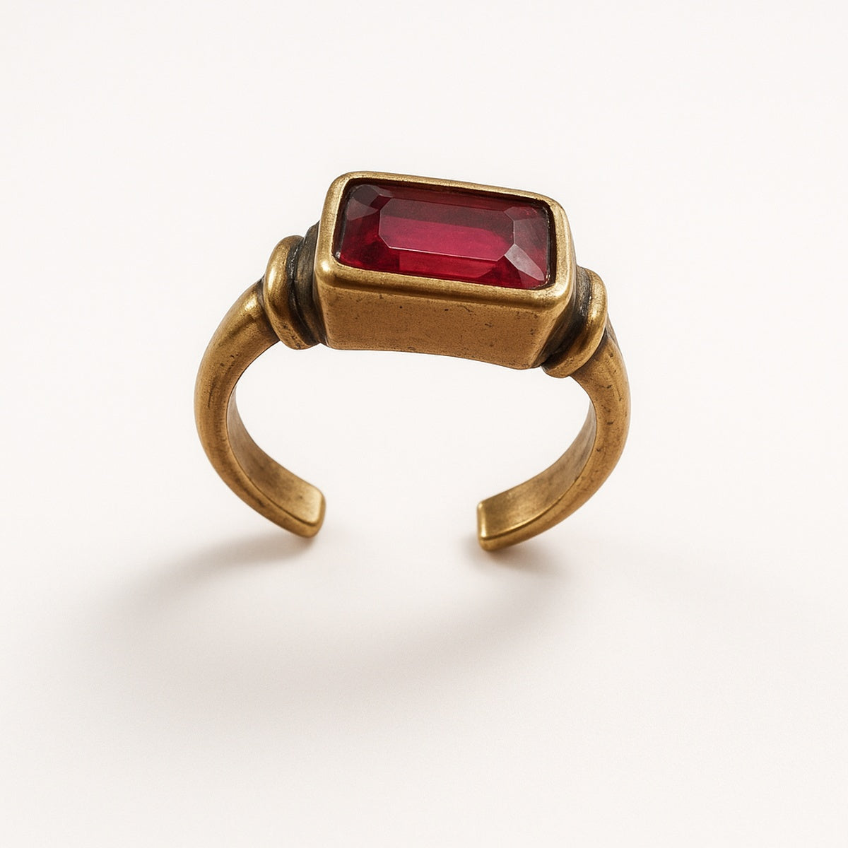 Gold Ruby Emerald Cut Ring