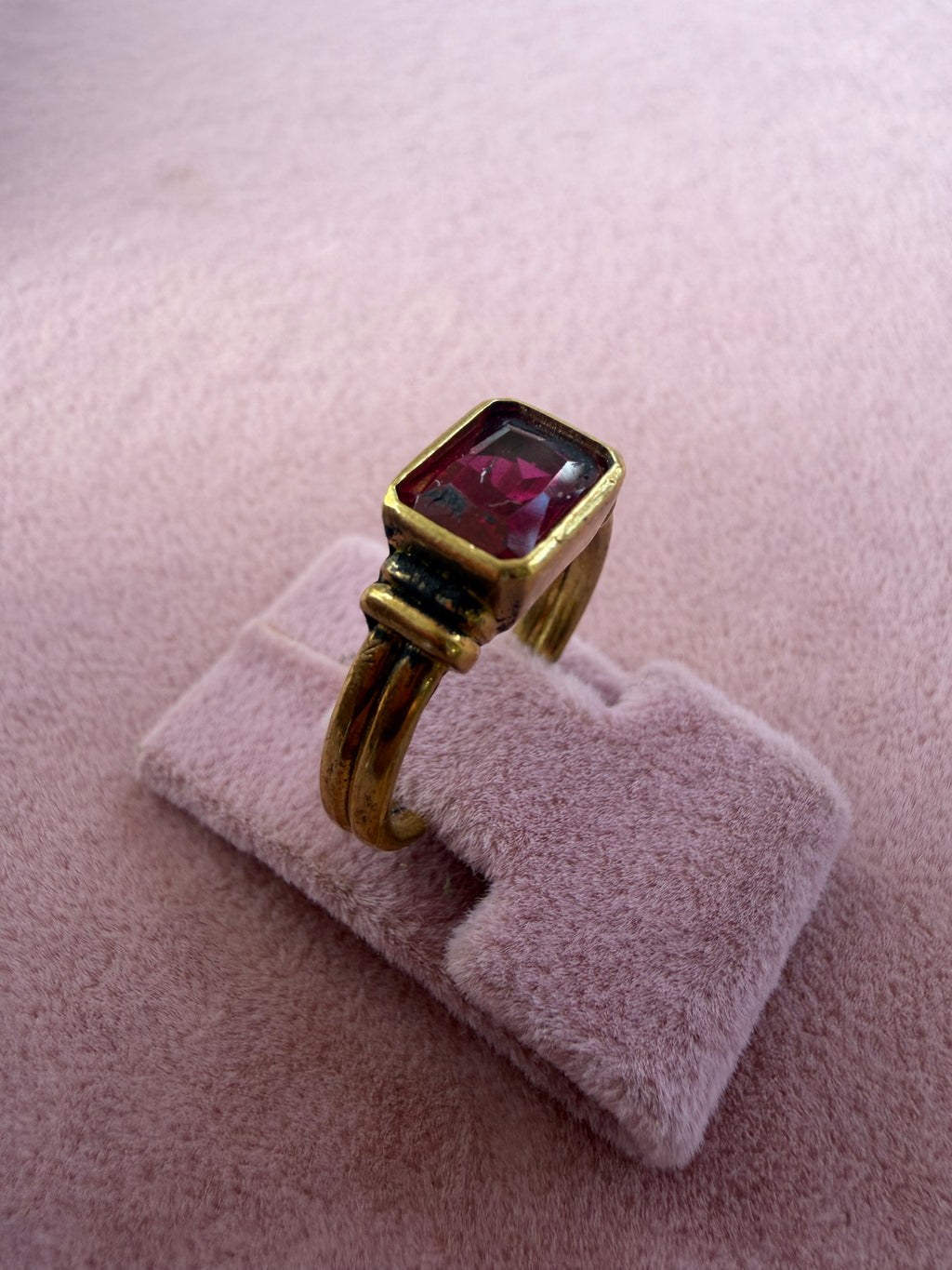 Gold Ruby Emerald Cut Ring