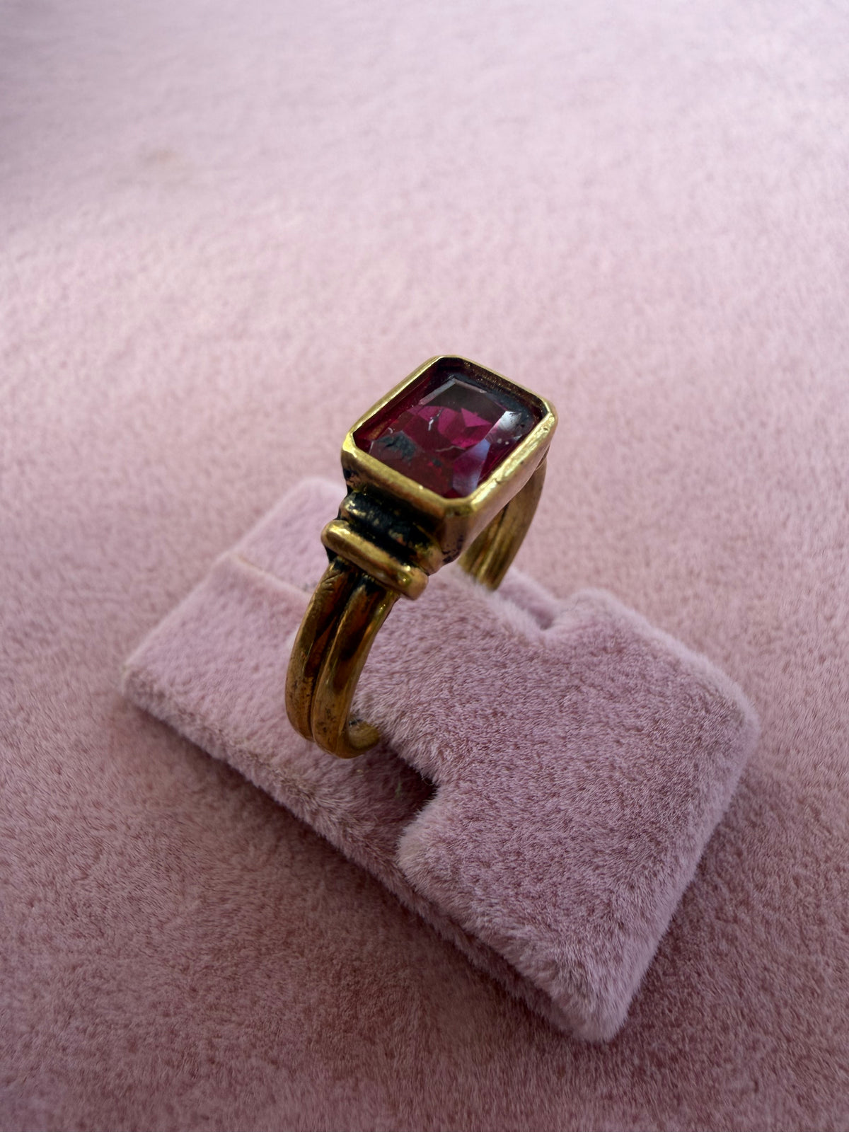 Gold Ruby Emerald Cut Ring