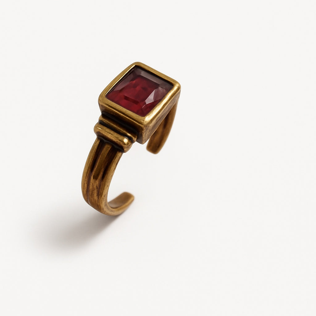 Gold Ruby Emerald Cut Ring