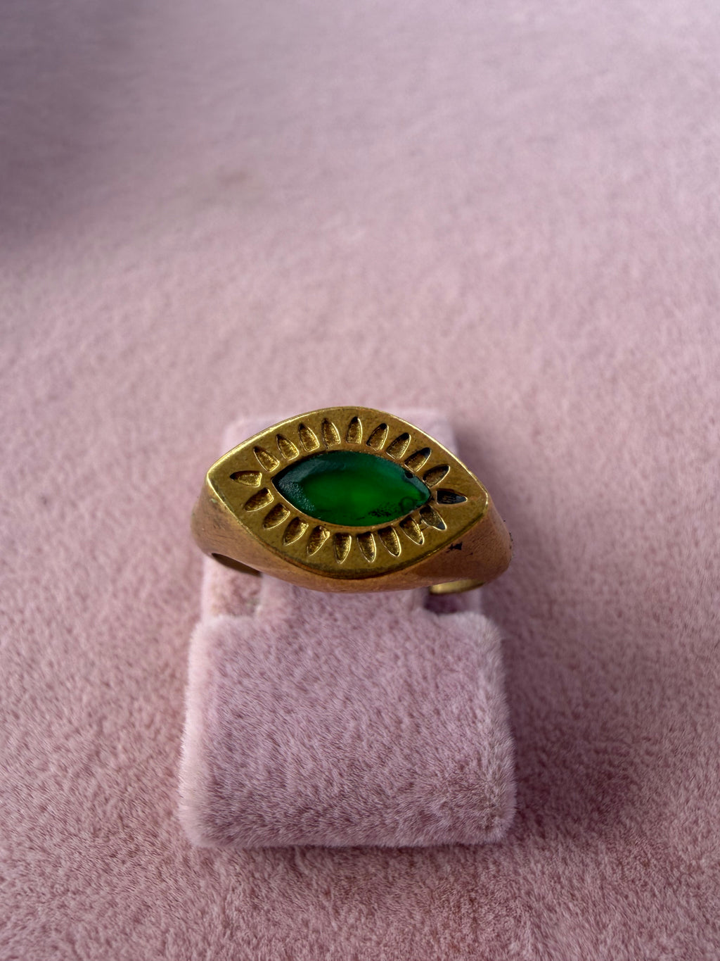 Gold Evil Eye Emerald Marquise Adjustable Ring
