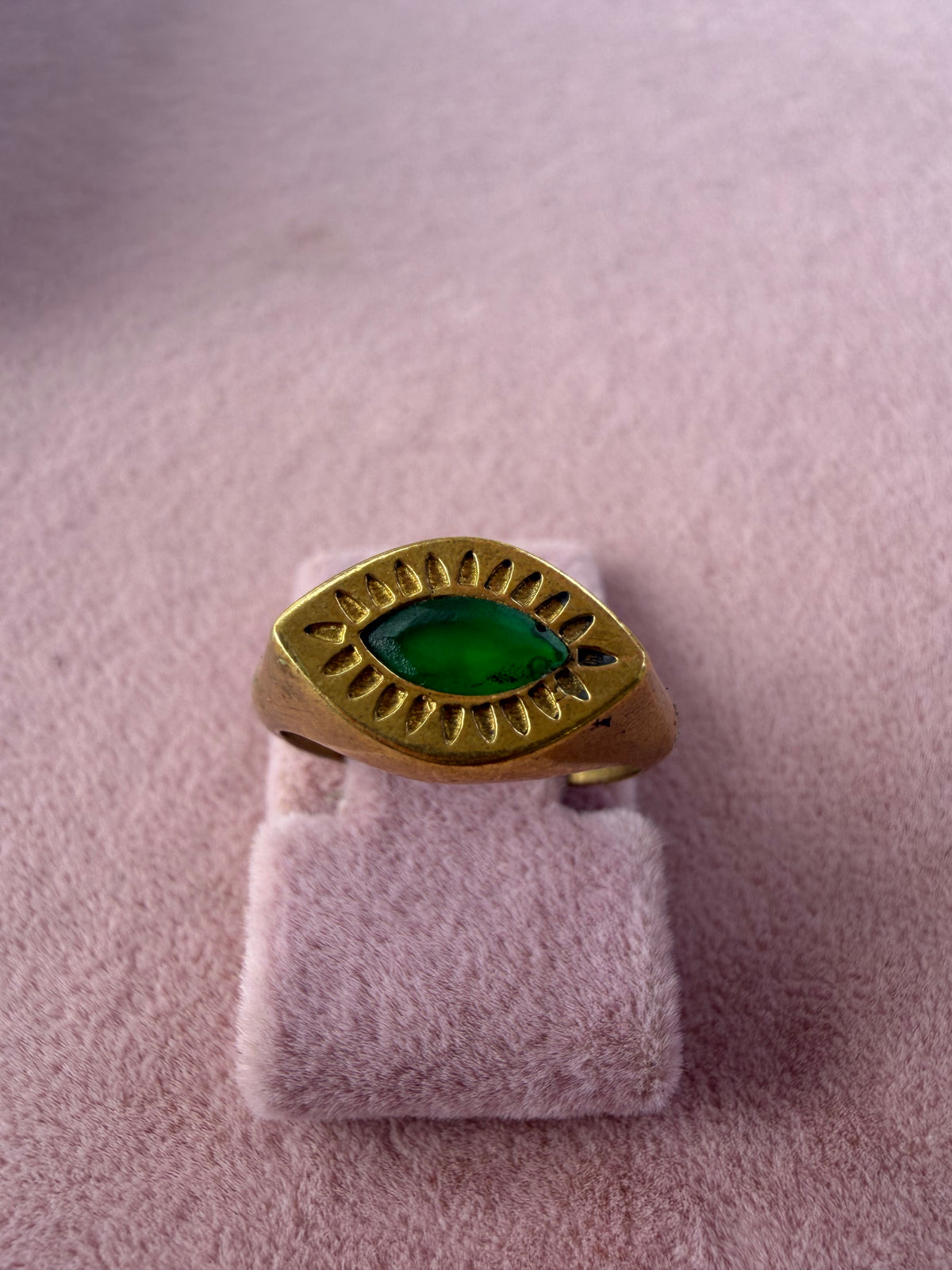 Gold Evil Eye Emerald Marquise Adjustable Ring
