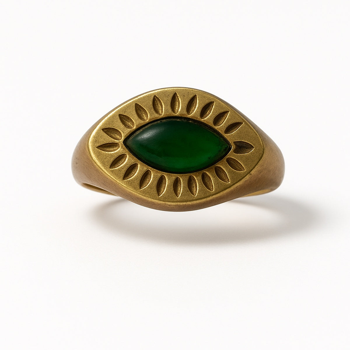 Gold Evil Eye Emerald Marquise Adjustable Ring