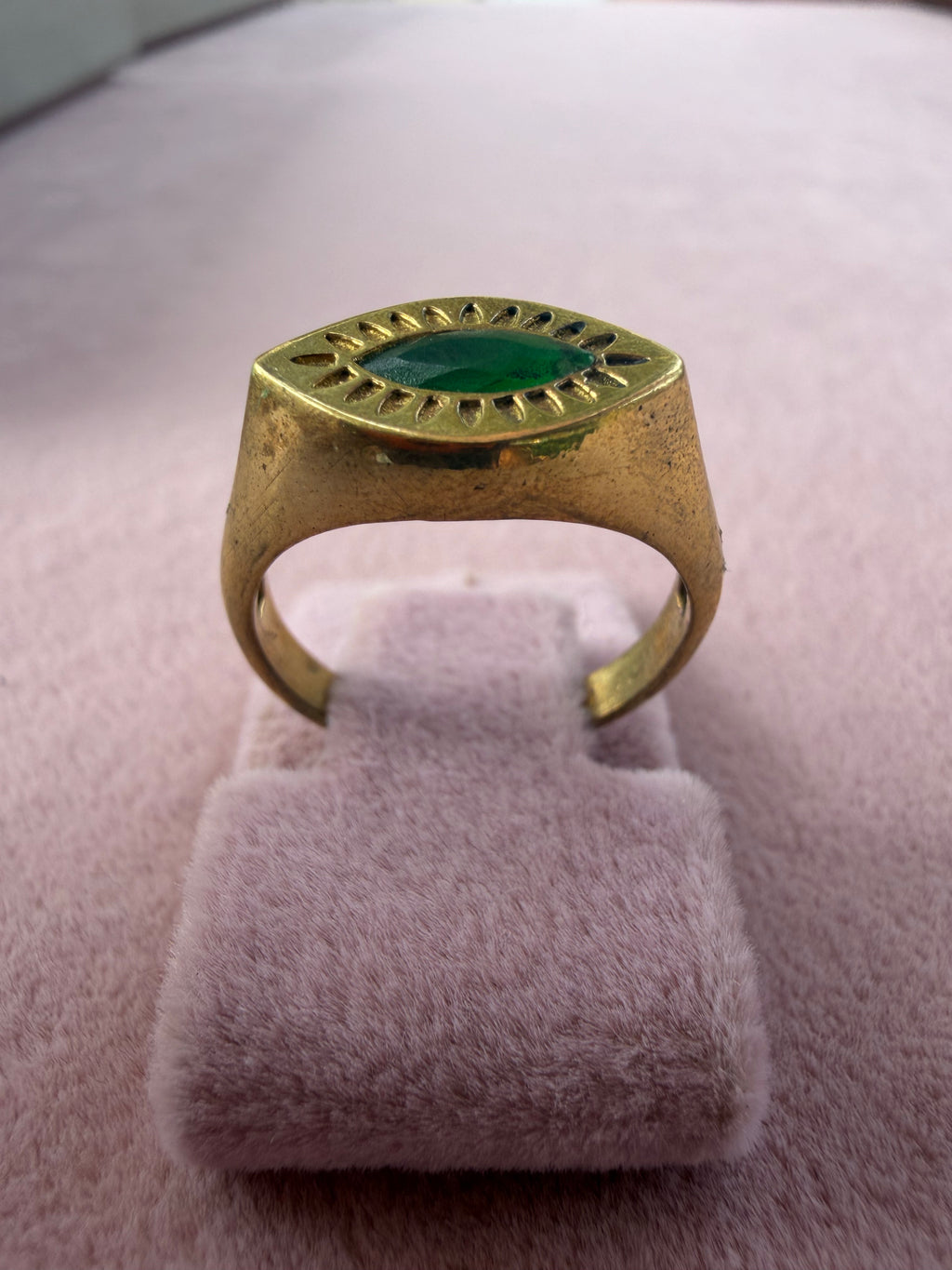 Gold Evil Eye Emerald Marquise Adjustable Ring